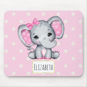 Cute Rosa Baby Elephant med Polka Dot Öron Musmatta