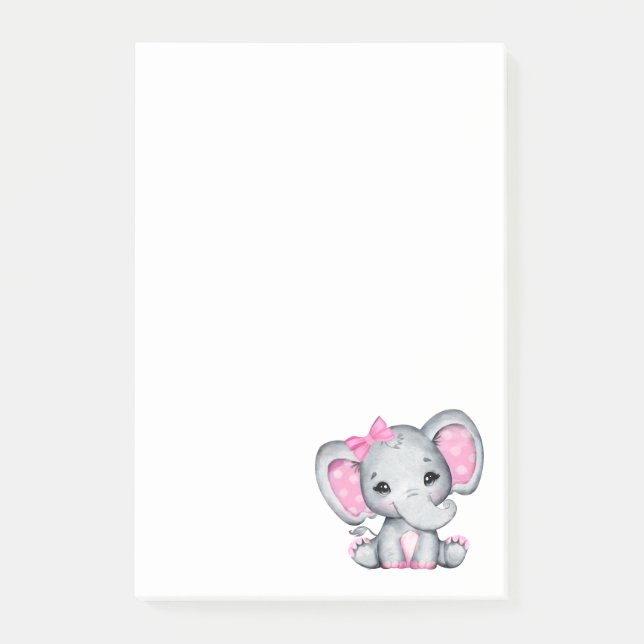 Cute Rosa Baby Elephant med Polka Dot Öron Post-it Block (Framsida)