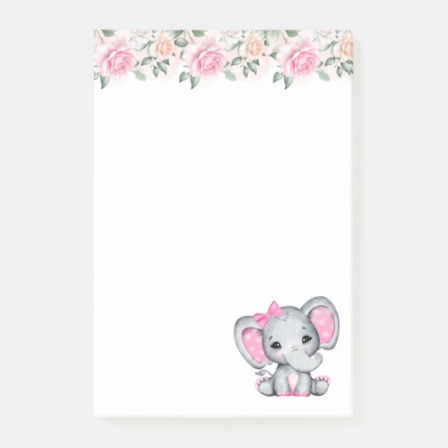 Cute Rosa Baby Elephant med Polka Dot Öron Post-it Block (Framsida)
