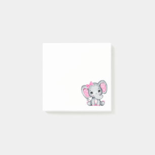 Cute Rosa Baby Elephant med Polka Dot Öron Post-it Block