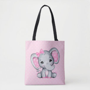 Cute Rosa Baby Elephant med Polka Dot Öron Tygkasse