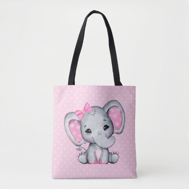 Cute Rosa Baby Elephant med Polka Dot Öron Tygkasse (Framsida)