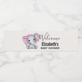 Cute Rosa Baby Elephant med Polka Dot Öron Vattenflaskor Etikett