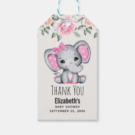 Cute Rosa Baby Elephant och Ro Baby Shower Presentetikett