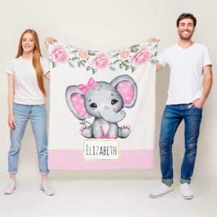 Cute Rosa Baby Elephant och Ro Gräns Fleecefilt