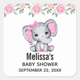 Cute Rosa Baby Elephant och Ro Gräns Fyrkantigt Klistermärke