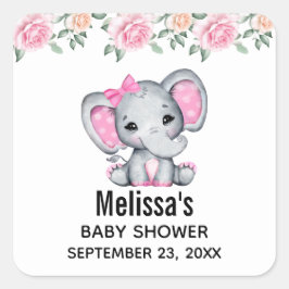 Cute Rosa Baby Elephant och Ro Gräns Fyrkantigt Klistermärke