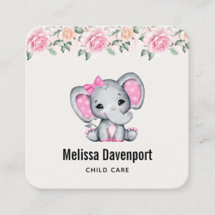 Cute Rosa Baby Elephant och Ro Gräns Fyrkantigt Visitkort