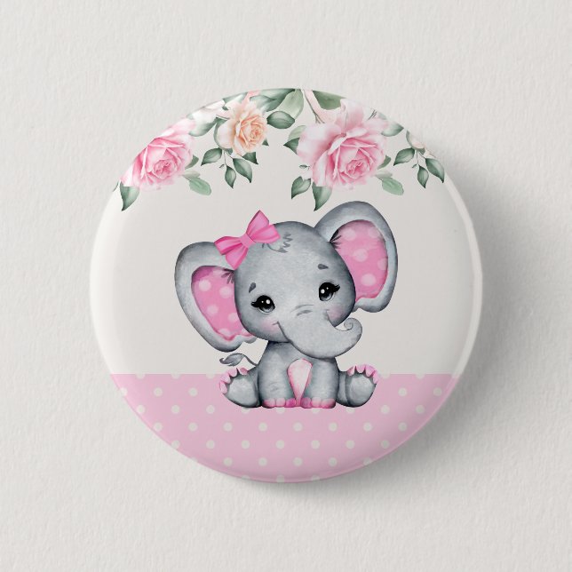 Cute Rosa Baby Elephant och Ro Gräns Knapp (Framsida)