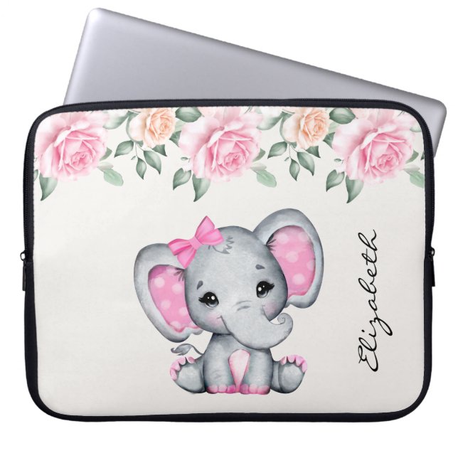 Cute Rosa Baby Elephant och Ro Gräns Laptop Fodral (Framsidan)