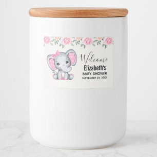 Cute Rosa Baby Elephant och Ro Gräns Mat Etiketter