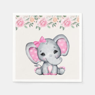 Cute Rosa Baby Elephant och Ro Gräns Pappersservett