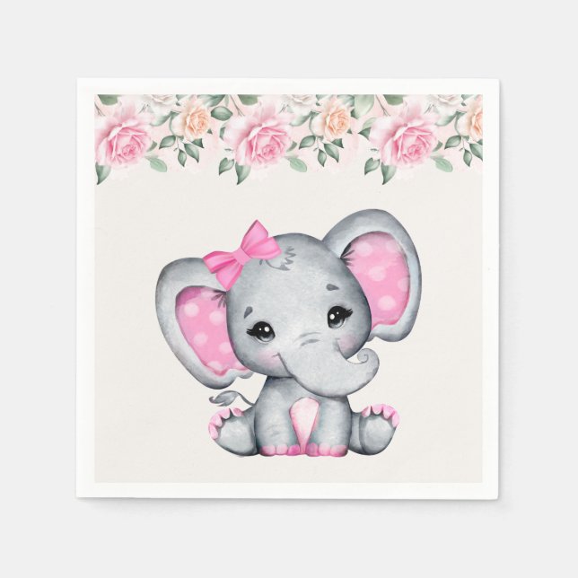 Cute Rosa Baby Elephant och Ro Gräns Pappersservett (Framsidan)