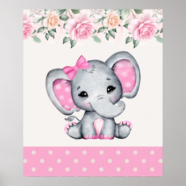 Cute Rosa Baby Elephant och Ro Gräns Poster (Framsidan)