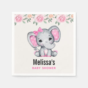 Cute Rosa Baby Elephant och Ro Gräns Shower Pappersservett