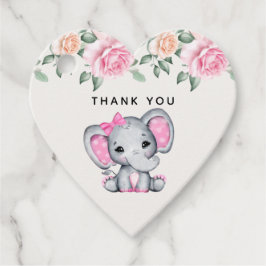 Cute Rosa Baby Elephant och Ro Gräns Tack Gåvor Etiketter