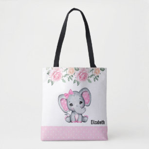 Cute Rosa Baby Elephant och Ro Gräns Tygkasse