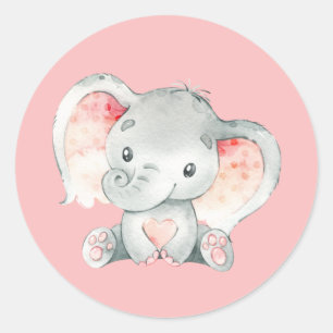 Cute Rosa Baby Elephant Runt Klistermärke