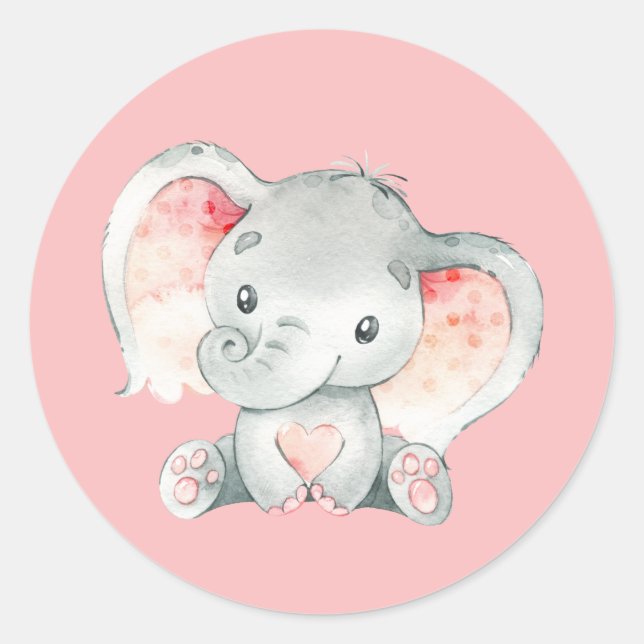 Cute Rosa Baby Elephant Runt Klistermärke (Framsida)
