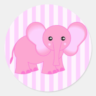 Cute Rosa Baby Elephant Stripe Stickers Runt Klistermärke