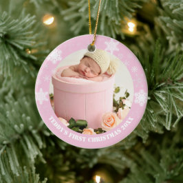 Cute rosa baby första christmas julgransprydnad keramik