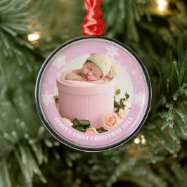 Cute rosa baby första christmas julgransprydnad metall