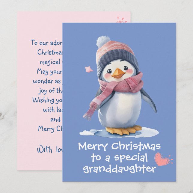 Cute Rosa Baby Penguin-Helgdag i jul Kort (Fram/baksida)