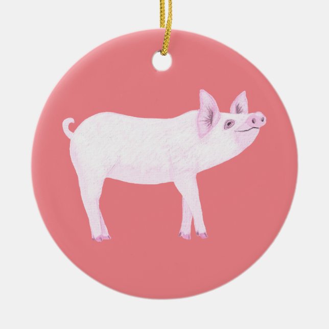 Cute Rosa Baby Pig Ornaments Julgransprydnad Keramik (Framsidan)