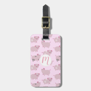 Cute Rosa Baby Piglets Mönster & Dots Bagagebricka