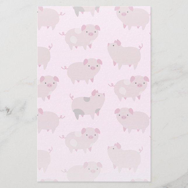 Cute Rosa Baby Piglets Mönster & Dots Brevpapper (Framsida)