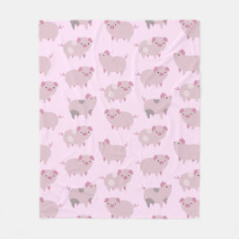 Cute Rosa Baby Piglets Mönster & Dots Fleecefilt