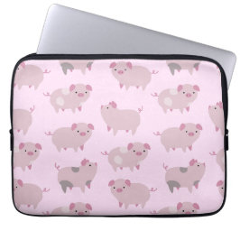Cute Rosa Baby Piglets Mönster & Dots Laptop Sleeve