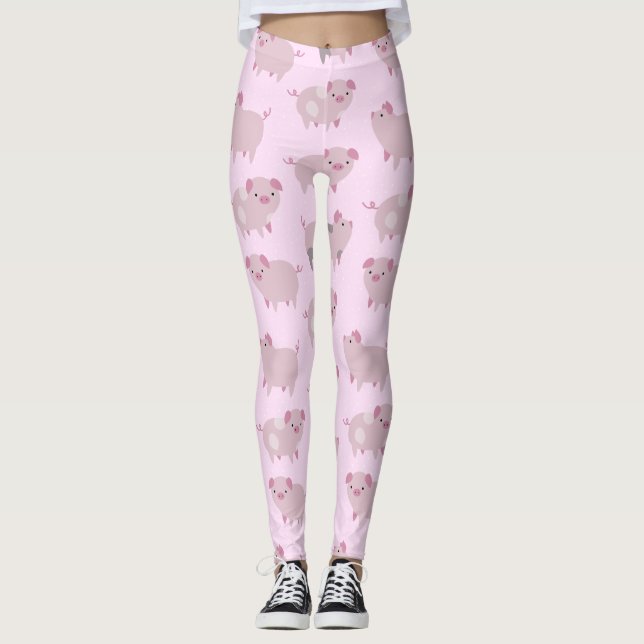 Cute Rosa Baby Piglets Mönster & Dots Leggings (Framsida)