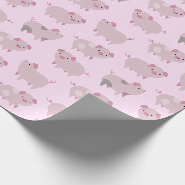 Cute Rosa Baby Piglets Mönster & Dots Presentpapper (Hörn)