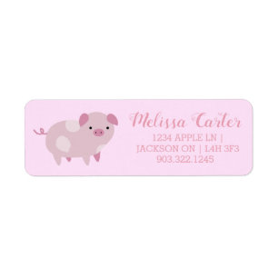 Cute Rosa Baby Piglets Mönster & Dots Returadress Etikett