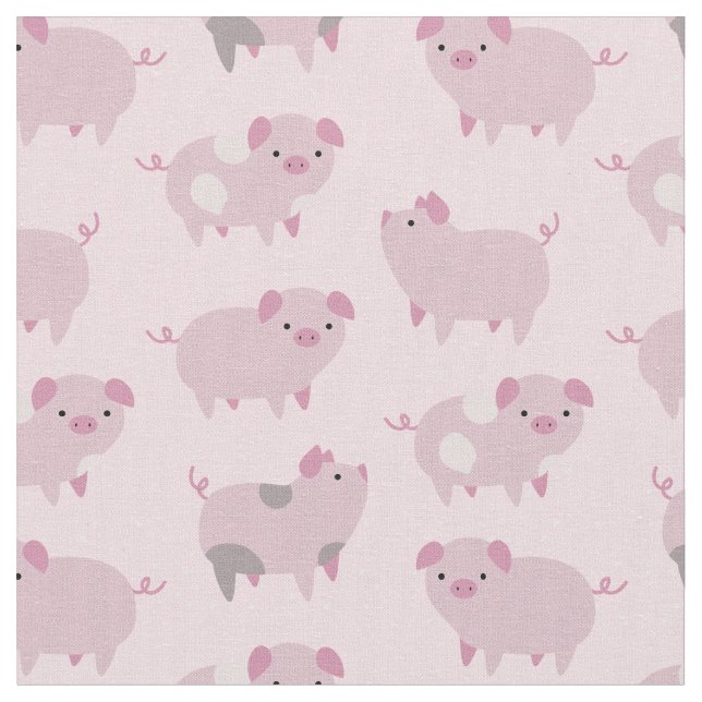 Cute Rosa Baby Piglets Mönster & Dots Tyg (Närbild)