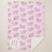 Cute Rosa Baby Piglets Mönster & Monogram