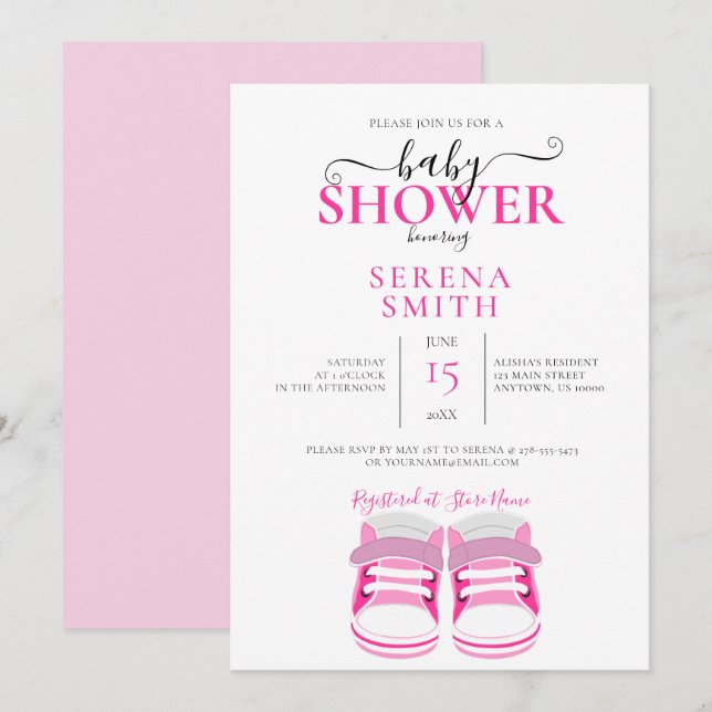 Cute Rosa Baby Shoes BABY SHOWER-inbjudan Inbjudningar (Fram/baksida)