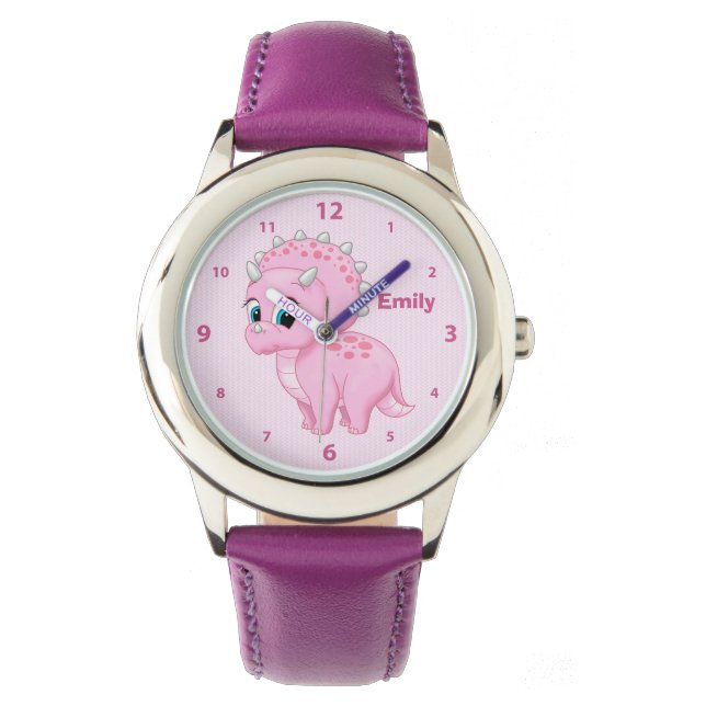 Cute Rosa Baby Triceratops Dinosaur Armbandsur (Framsida)