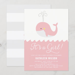 Cute Rosa Baby Whale.. Det är en flicka Baby Showe Inbjudningar