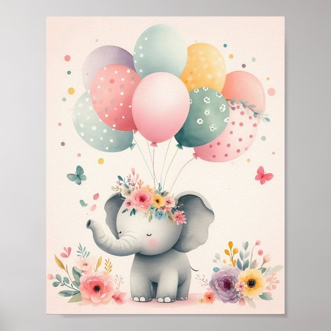 Cute Rosa Background Elephant Poster (Framsidan)