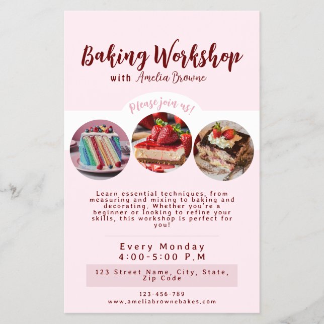 Cute Rosa Baking Workshop Flyer (Framsidan)