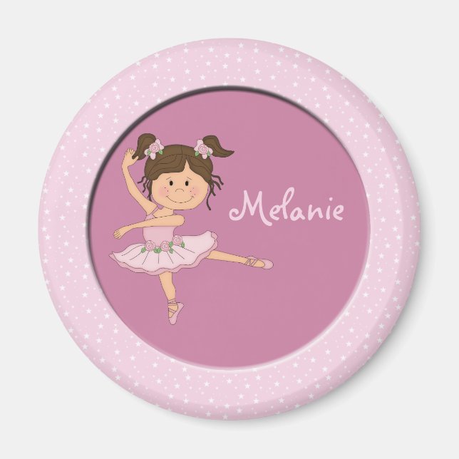 Cute Rosa Ballerina 1 Anpassat namn Magnet (Framsidan)
