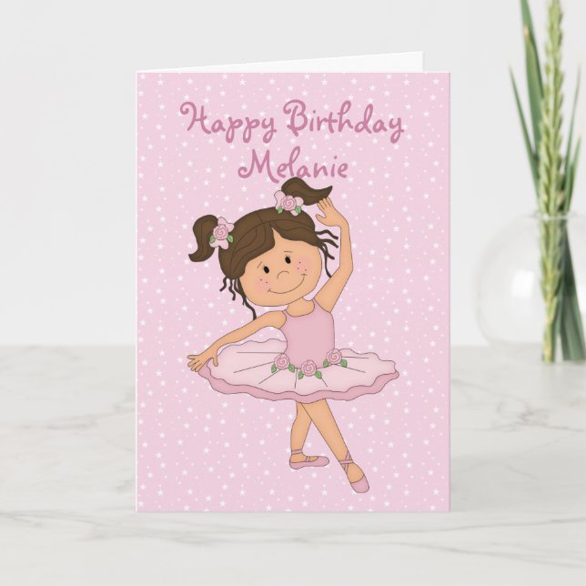 Cute Rosa Ballerina 4 Födelsedag Kort (Framsida)