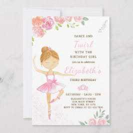 Cute Rosa Ballerina Birthday bjudande Inbjudningar