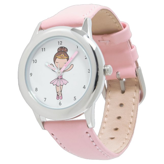 Cute Rosa Ballerina Girl with Tiara Watch Armbandsur (Vinklad)