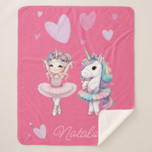 Cute Rosa Ballerina Unicorn Sherpa Blanket