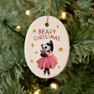 Cute Rosa Ballet Dancing Panda Beary Jul Julgransprydnad Keramik
