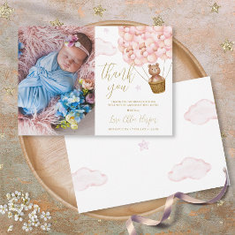 Cute Rosa Balloations Bear Newborn Baby Photo Tack Kort