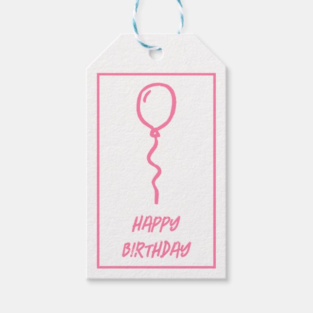Cute Rosa Balloon Birthday Gift-Märkre Presentetikett (Framsidan)